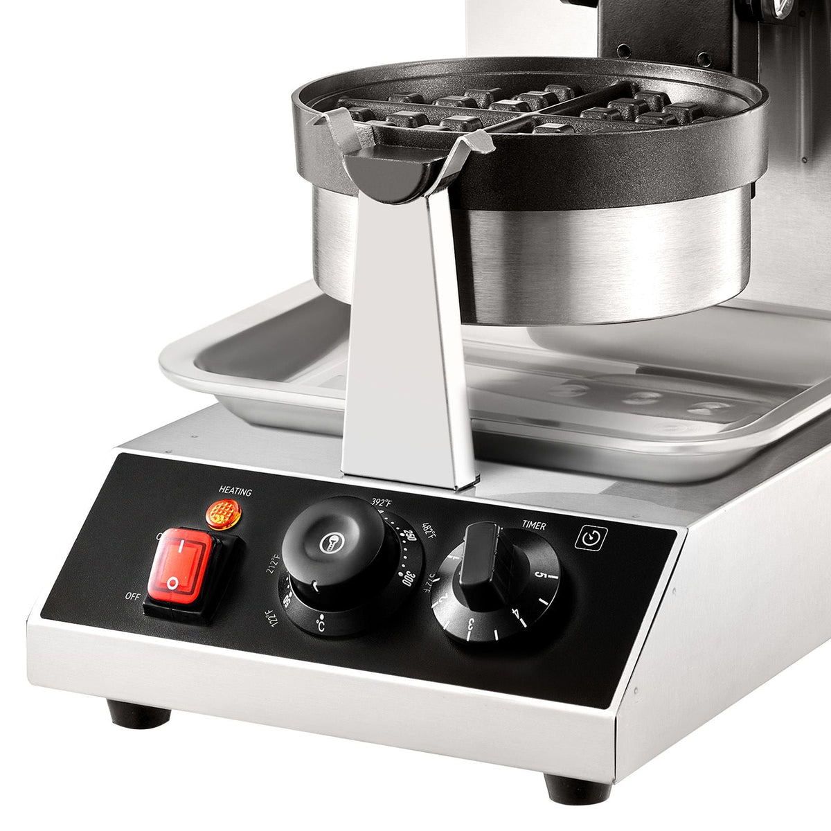 Commercial Waffle Maker, 1 Piece per Batch, 1300W Round Waffle Iron, Non-Stick Waffle Baker Machine with 122-572 F/ 50-300 C Temp Range Teflon-Coated Baking Pans Stainless Steel Body, 120V