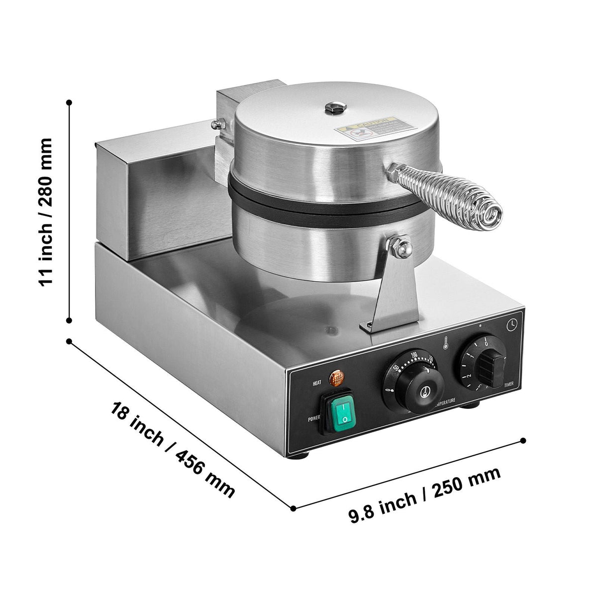 Commercial Waffle Maker, 1230W Round Waffle Baker Machine, Non-Stick Stainless Steel Belgian Waffle Iron with Temperature and Time Control, Handle, for Restaurant Bakery Snack Bar Family