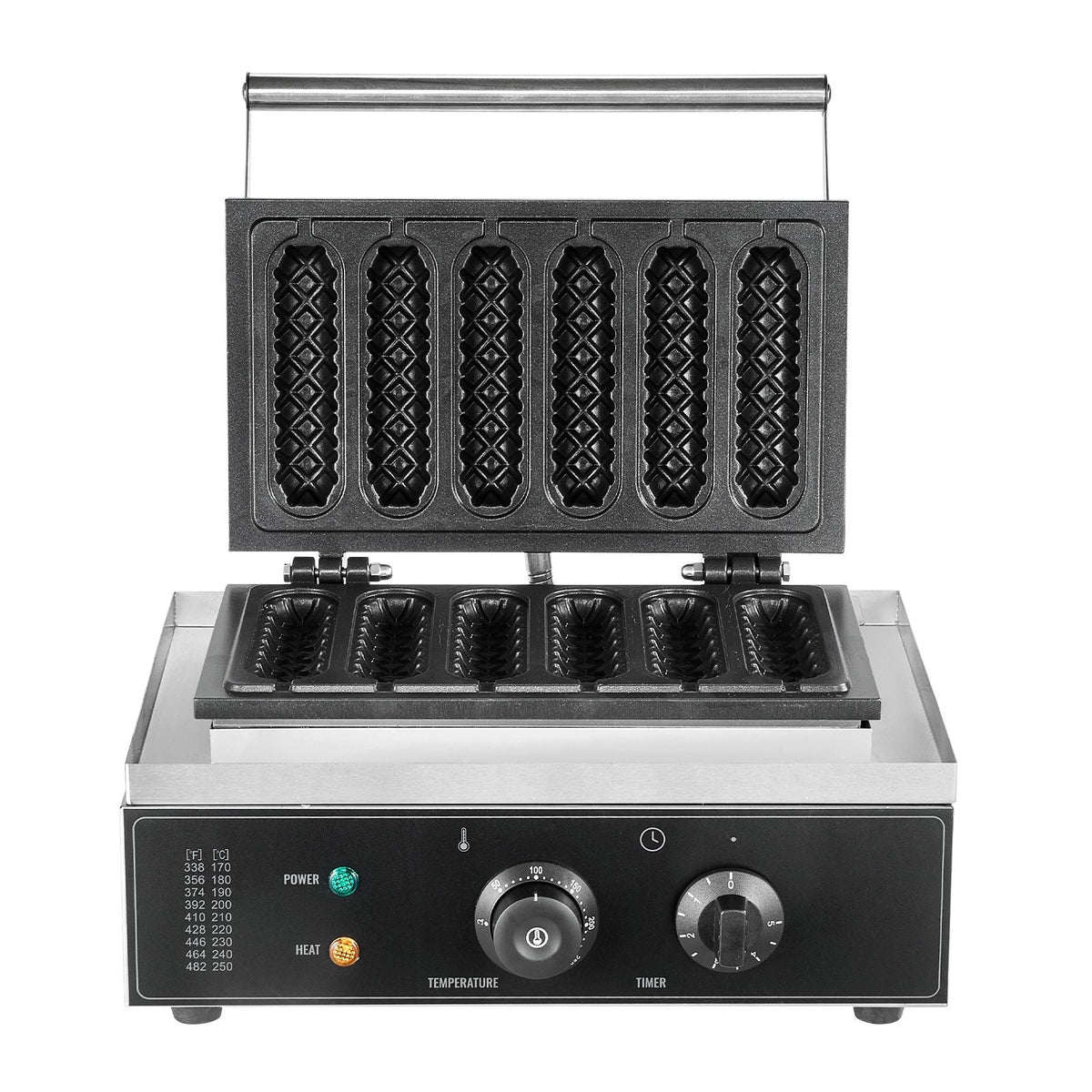 Commercial Waffle Stick Maker, 6PCS 1500W Waffle Baker Machine, Non-Stick Stainless Steel Corn Hot Dog Waffle Iron with Temp and Time Control, Handle, for Restaurant Bakery Snack Bar Family