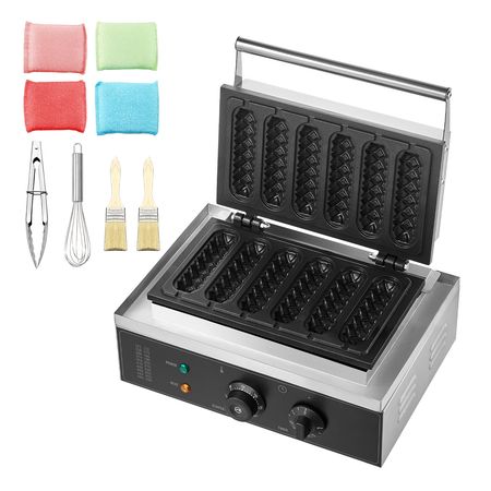 Commercial Waffle Stick Maker, 6PCS 1500W Waffle Baker Machine, Non-Stick Stainless Steel Corn Hot Dog Waffle Iron with Temp and Time Control, Handle, for Restaurant Bakery Snack Bar Family