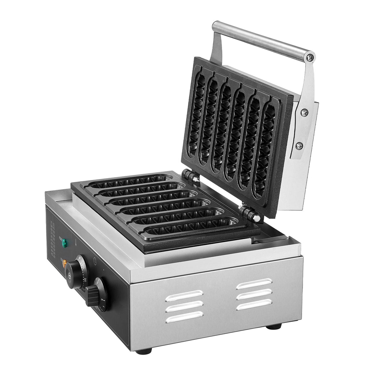 Commercial Waffle Stick Maker, 6PCS 1500W Waffle Baker Machine, Non-Stick Stainless Steel Corn Hot Dog Waffle Iron with Temp and Time Control, Handle, for Restaurant Bakery Snack Bar Family