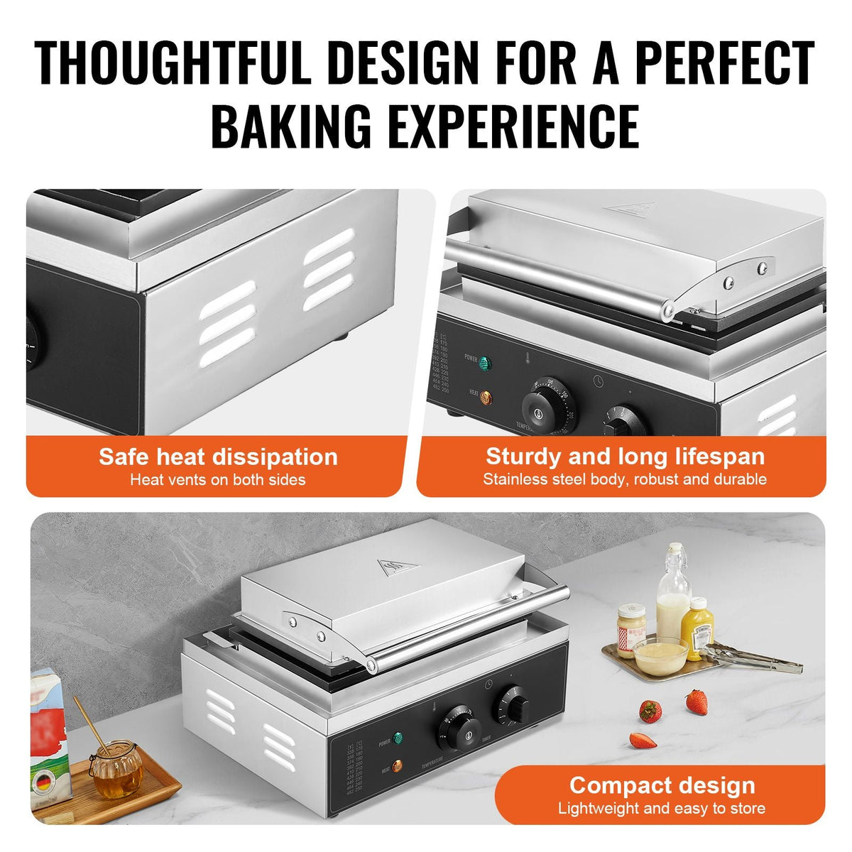 Commercial Waffle Stick Maker, 6PCS 1500W Waffle Baker Machine, Non-Stick Stainless Steel Corn Hot Dog Waffle Iron with Temp and Time Control, Handle, for Restaurant Bakery Snack Bar Family