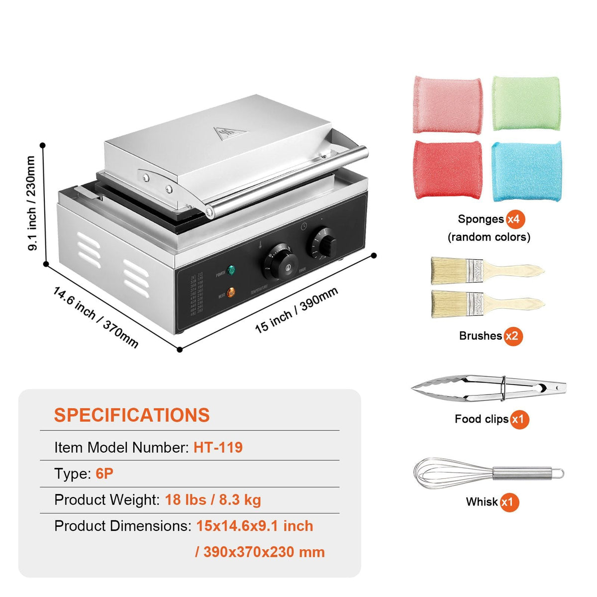 Commercial Waffle Stick Maker, 6PCS 1500W Waffle Baker Machine, Non-Stick Stainless Steel Corn Hot Dog Waffle Iron with Temp and Time Control, Handle, for Restaurant Bakery Snack Bar Family