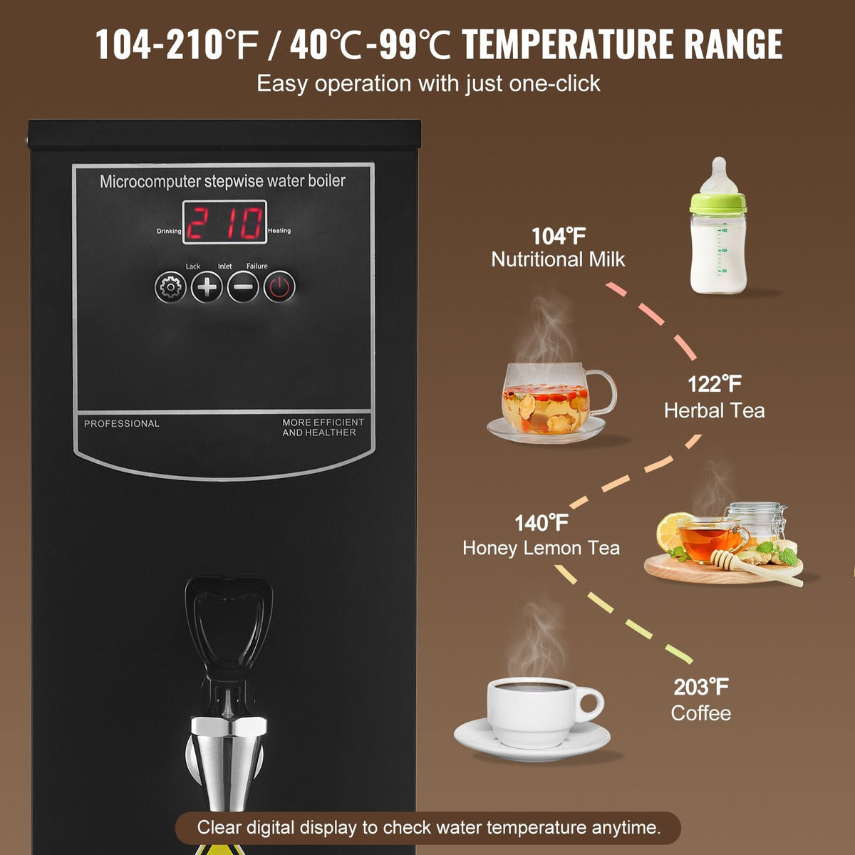 Commercial Water Boiler, Electric Hot Water Dispenser with 316 Stainless Steel Heating Tube, 1500W Step-by-step Fast Heating 50L per Hour Hot Water Boiler, for Coffee Tea Restaurant Office