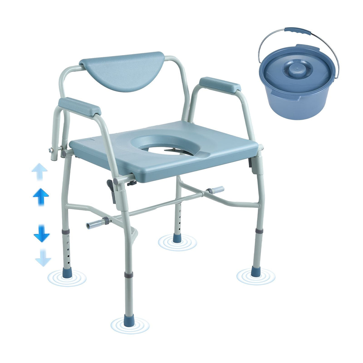 Commode Chair, Bedside Commode with Drop-Down Arms and Detachable Backrest, 5-Level Adjustable Height, 7L Removable Bucket, Easy to Assemble, 1000LBS Capacity, Portable Toilet for Adults Seniors