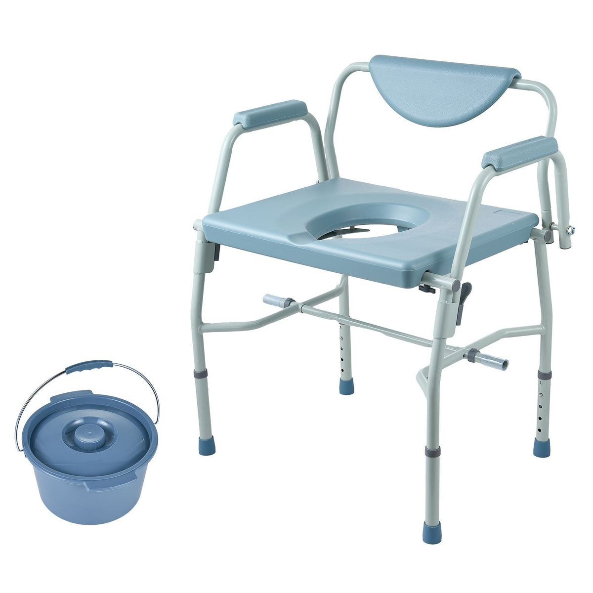 Commode Chair, Bedside Commode with Drop-Down Arms and Detachable Backrest, 5-Level Adjustable Height, 7L Removable Bucket, Easy to Assemble, 1000LBS Capacity, Portable Toilet for Adults Seniors