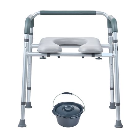 Commode Chair, Bedside Commode with Padded Seat and Arms, 7-Level Adjustable Height, 5.8L Removable Bucket, Easy to Assemble, 350 LBS Capacity, Raised Toilet Seat for Adults Seniors