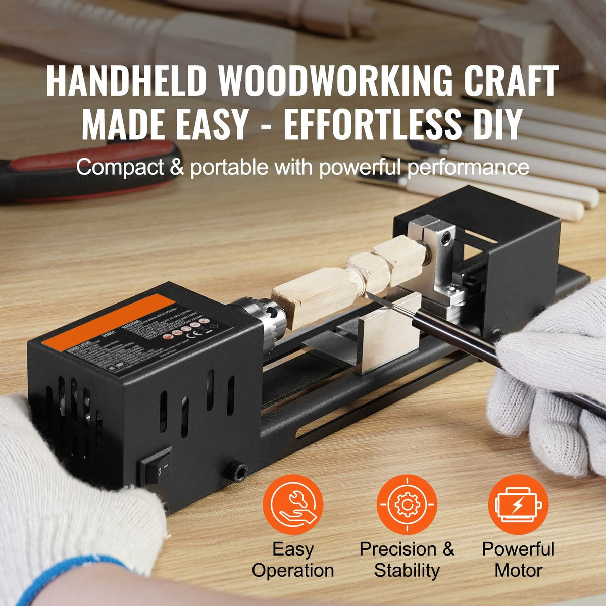 Compact Lathe Machine, Dimensions 2.76 x 6.3 inches, 24VDC 96W, Includes Milling Machine Accessories, Features 7 Adjustable Speeds Ranging from 4220 to 8450 RPM, Ideal for DIY Woodworking and