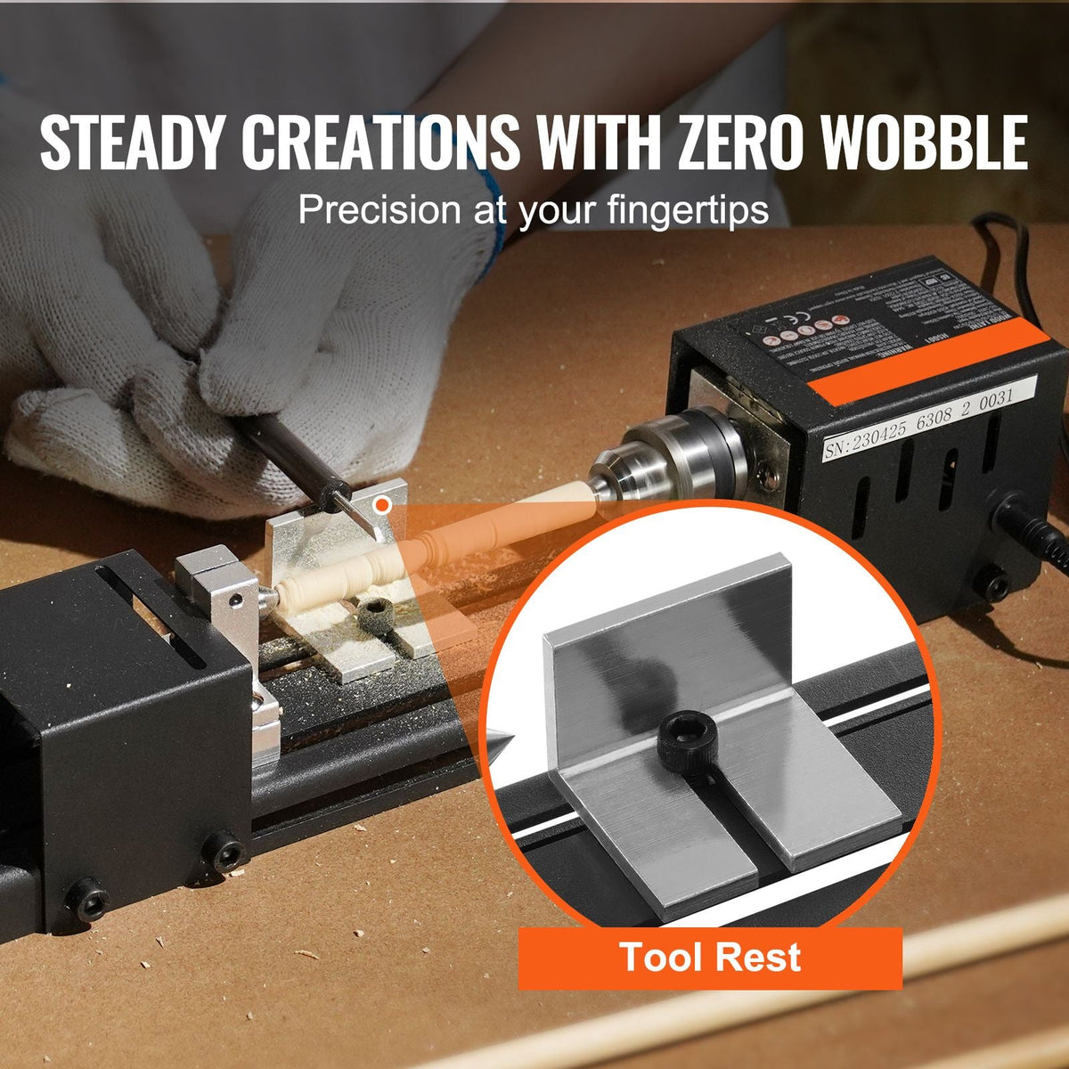 Compact Lathe Machine, Dimensions 2.76 x 6.3 inches, 24VDC 96W, Includes Milling Machine Accessories, Features 7 Adjustable Speeds Ranging from 4220 to 8450 RPM, Ideal for DIY Woodworking and