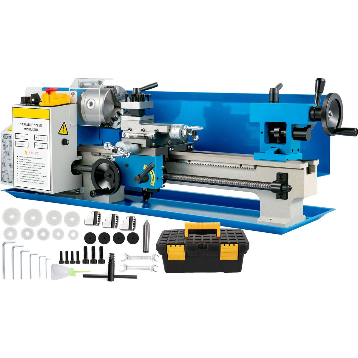 Compact Metal Lathe 7" x 14", Adjustable Speed 0-2500 RPM, Equipped with 4" 3-jaw Chuck, Ideal for Metalworking, Benchtop Design for Metal Turning Projects