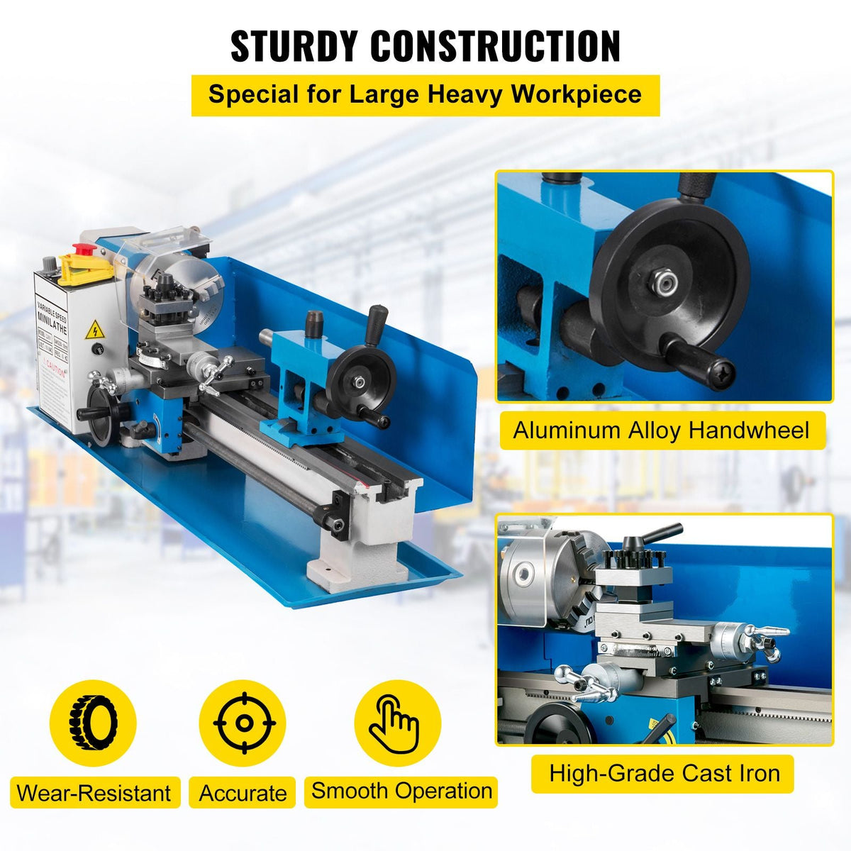Compact Metal Lathe 7" x 14", Adjustable Speed 0-2500 RPM, Equipped with 4" 3-jaw Chuck, Ideal for Metalworking, Benchtop Design for Metal Turning Projects