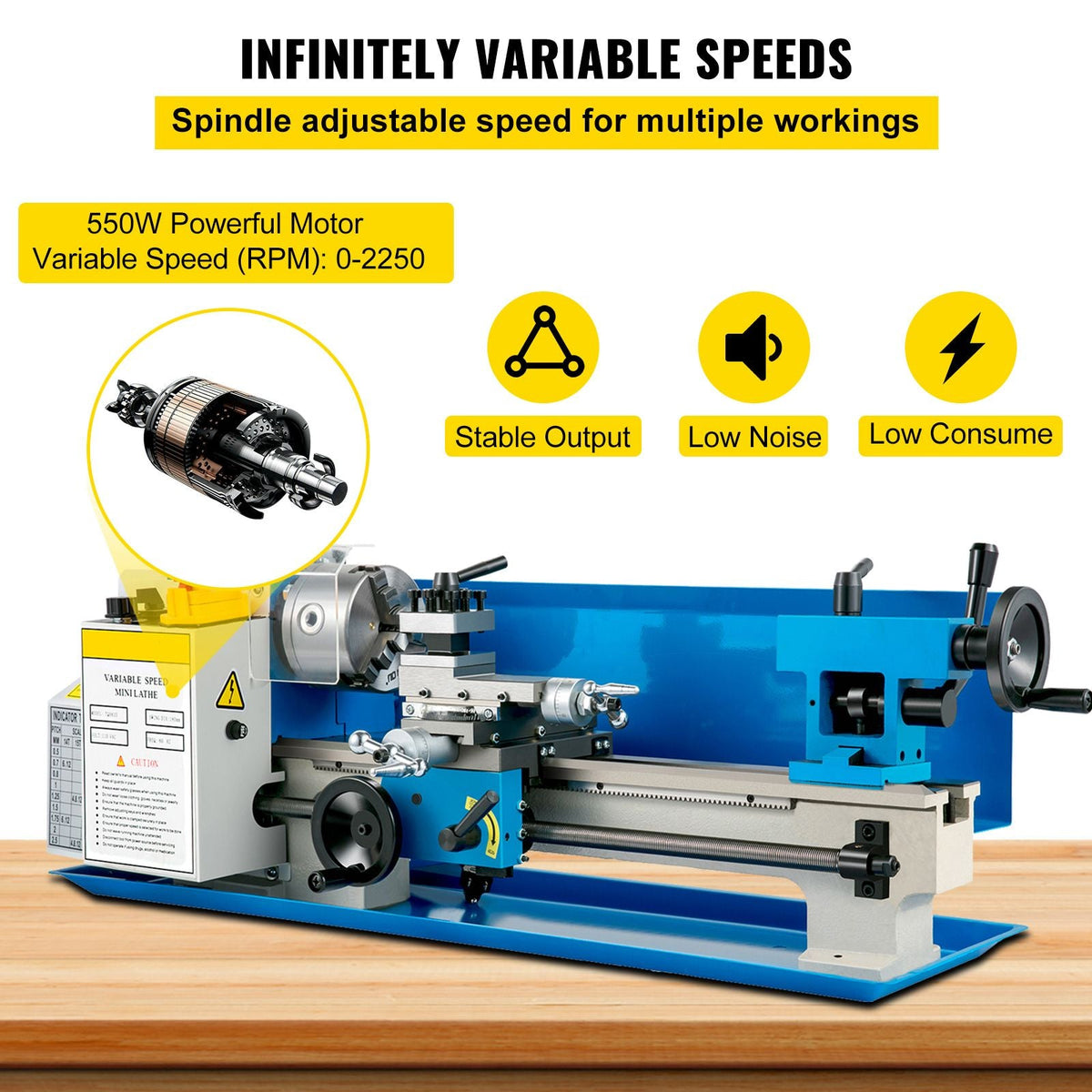 Compact Metal Lathe 7" x 14", Adjustable Speed 0-2500 RPM, Equipped with 4" 3-jaw Chuck, Ideal for Metalworking, Benchtop Design for Metal Turning Projects