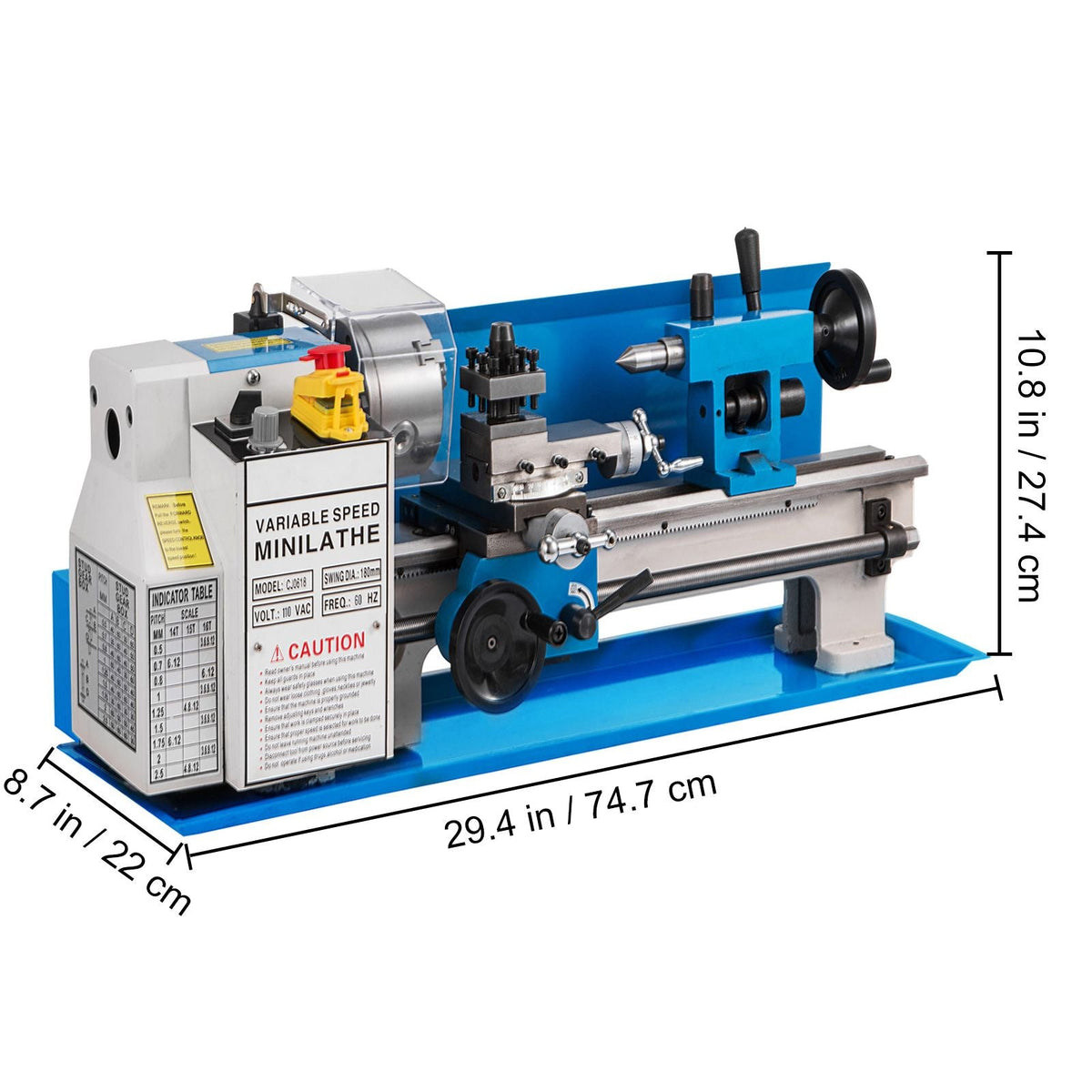 Compact Metal Lathe 7" x 14", Adjustable Speed 0-2500 RPM, Equipped with 4" 3-jaw Chuck, Ideal for Metalworking, Benchtop Design for Metal Turning Projects