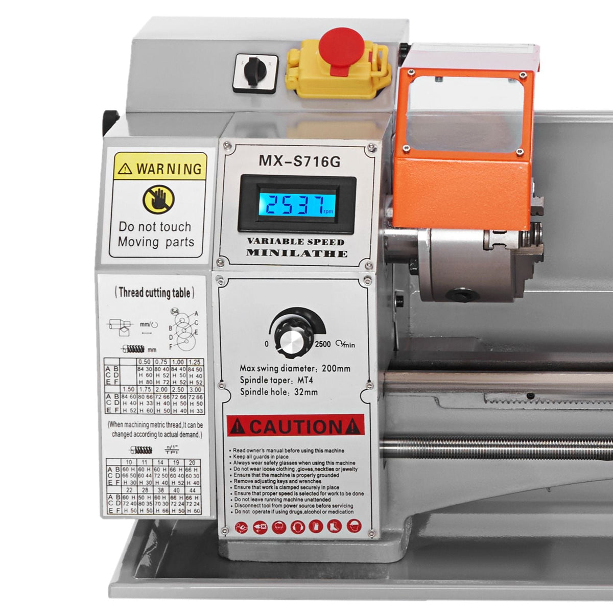 Compact Metal Lathe, 7'' x 16'', 800W, Precision Desktop Metalworking Lathe, Variable Speed 150-2500 RPM, Includes 3.9'' 3-jaw Chuck & Tool Box for Detailed Part Crafting
