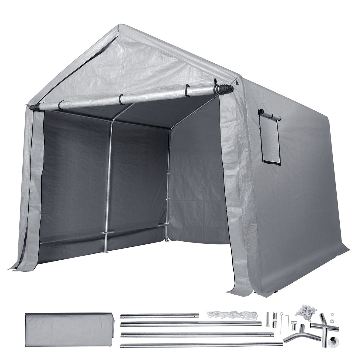 Compact Outdoor Shelter, 7x12x7.36 ft Durable Season-Long Storage Canopy, Instant Setup Tent with Rolling Zip Door & Breathable Windows for Motorcycles, Bicycles, & Yard Equipment