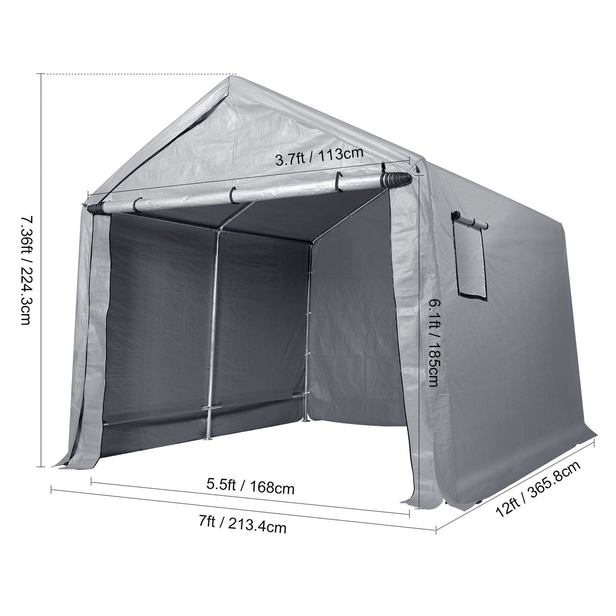 Compact Outdoor Shelter, 7x12x7.36 ft Durable Season-Long Storage Canopy, Instant Setup Tent with Rolling Zip Door & Breathable Windows for Motorcycles, Bicycles, & Yard Equipment