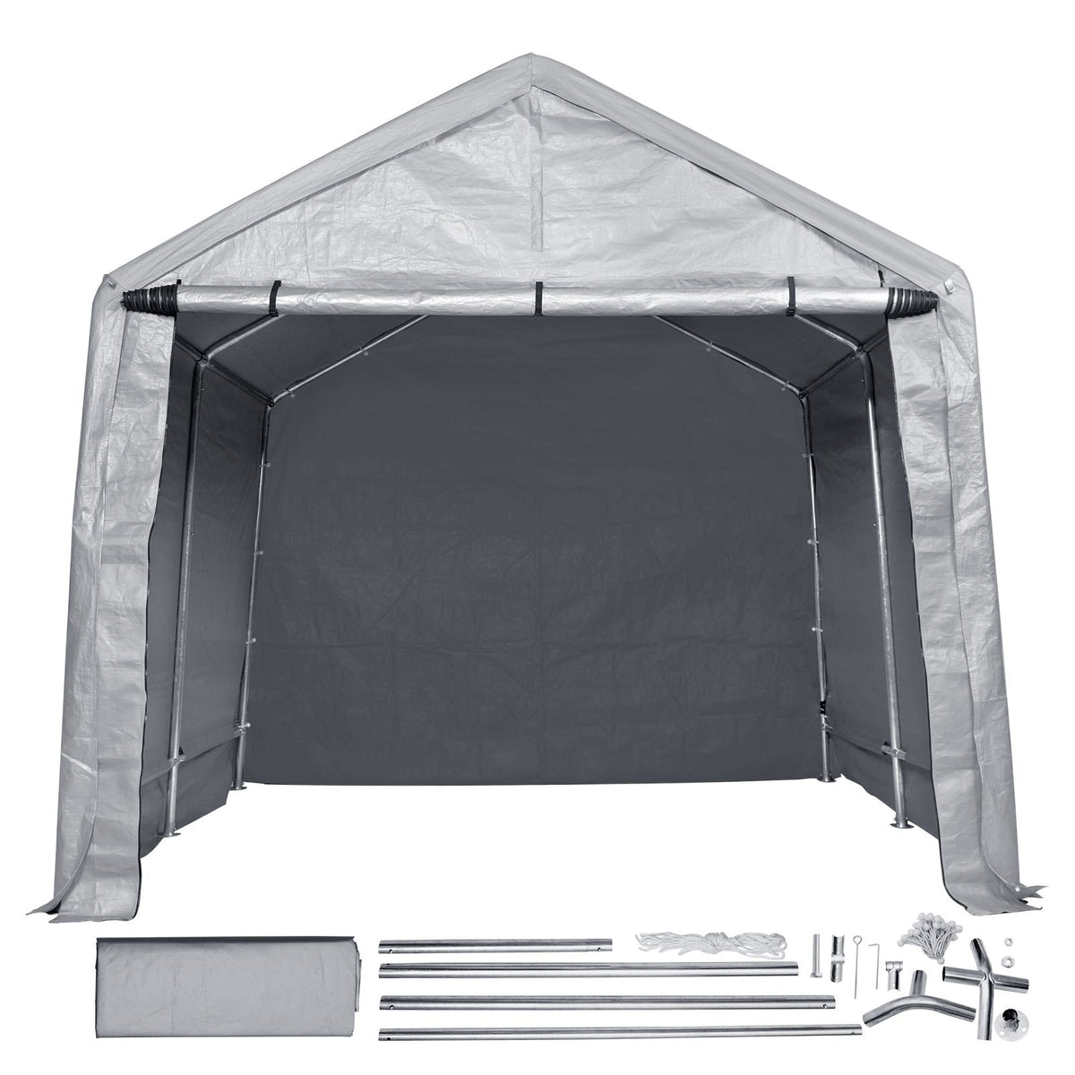Compact Outdoor Shelter, 7x12x7.36 ft Durable Season-Long Storage Canopy, Instant Setup Tent with Rolling Zip Door & Breathable Windows for Motorcycles, Bicycles, & Yard Equipment