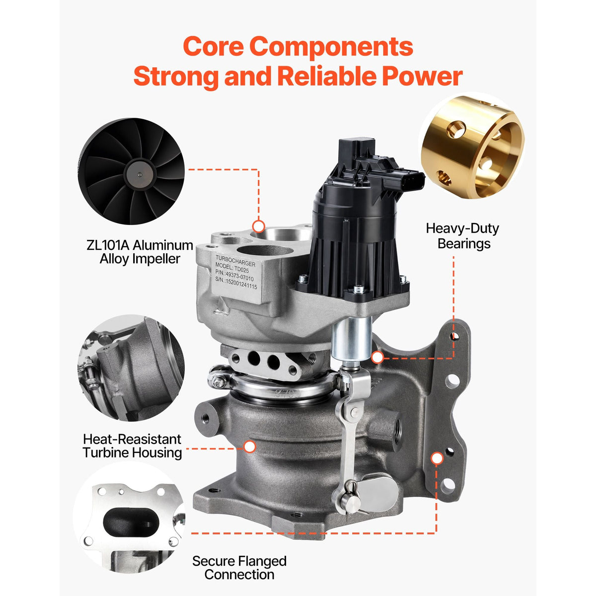 Complete Turbo Turbocharger Kit with Solenoid Valve, Compatible with Honda Civic 2016-2020 L4 1.5L, Replace# 49373-07012, 49373-07013, 49373-07015, 49373-07014, 49373-07011, 18900-5AF-H010-M3