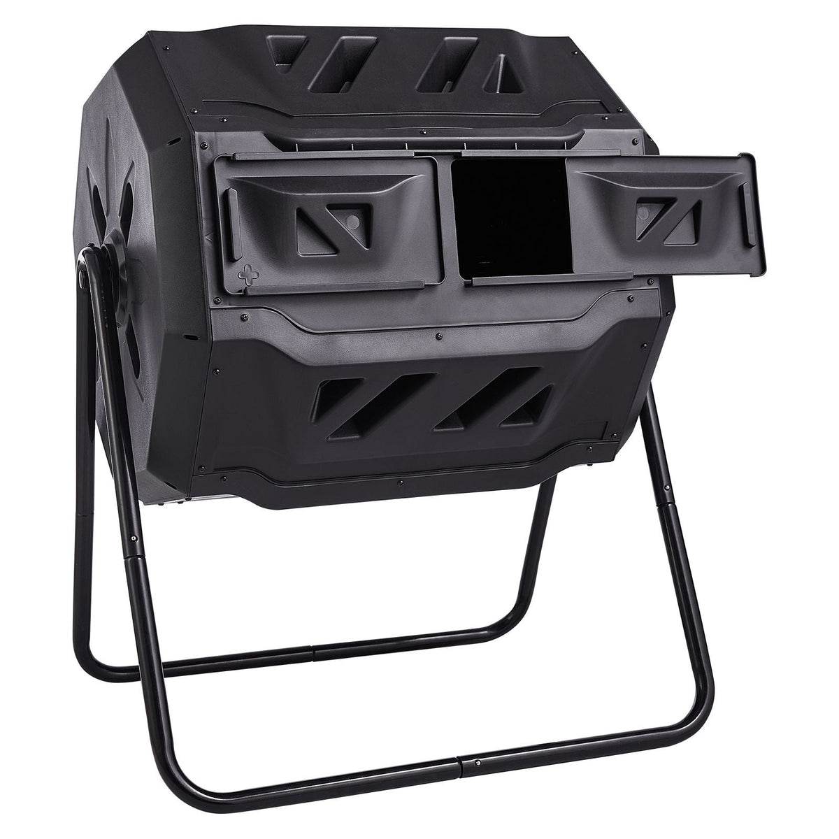 Compost Bin, 43-Gal Dual Chamber Composting Tumbler, Large Tumbling Rotating Composter with 2 Sliding Doors and Steel Frame, BPA Free Composter Bin Tumbler for Garden, Kitchen, Yard, Outdoor