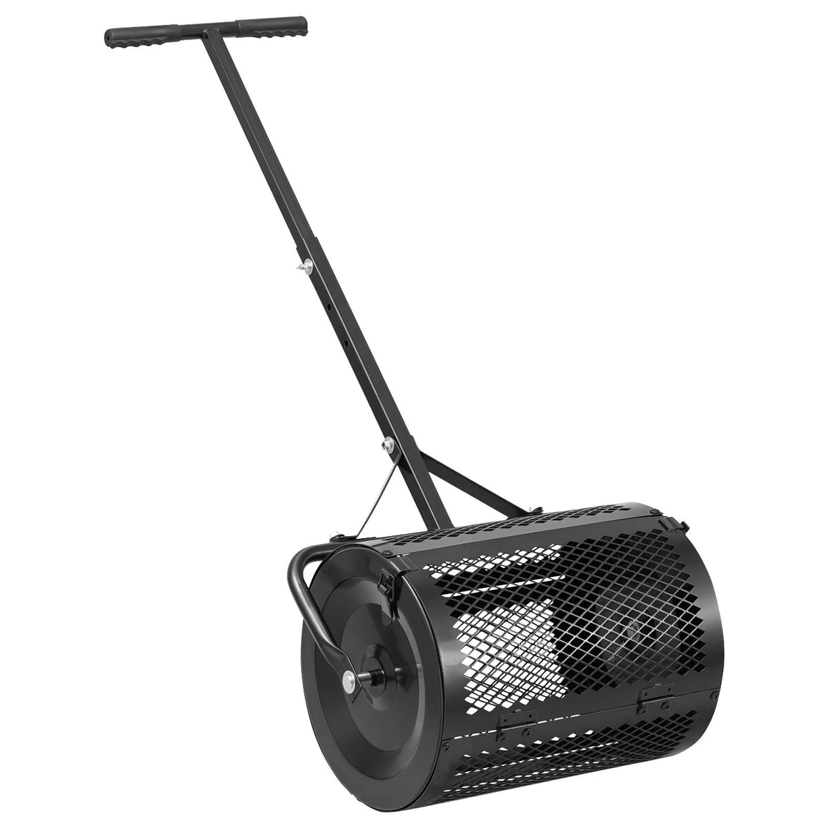 Compost Spreader, 16.5" Wide Peat Moss Spreader with T Shaped Handle, 3 Heights Adjustable, Powder-Coated Steel Garden Peat Moss Roller, Heavy Duty Grass Seed Roller for Planting Seeding, Black