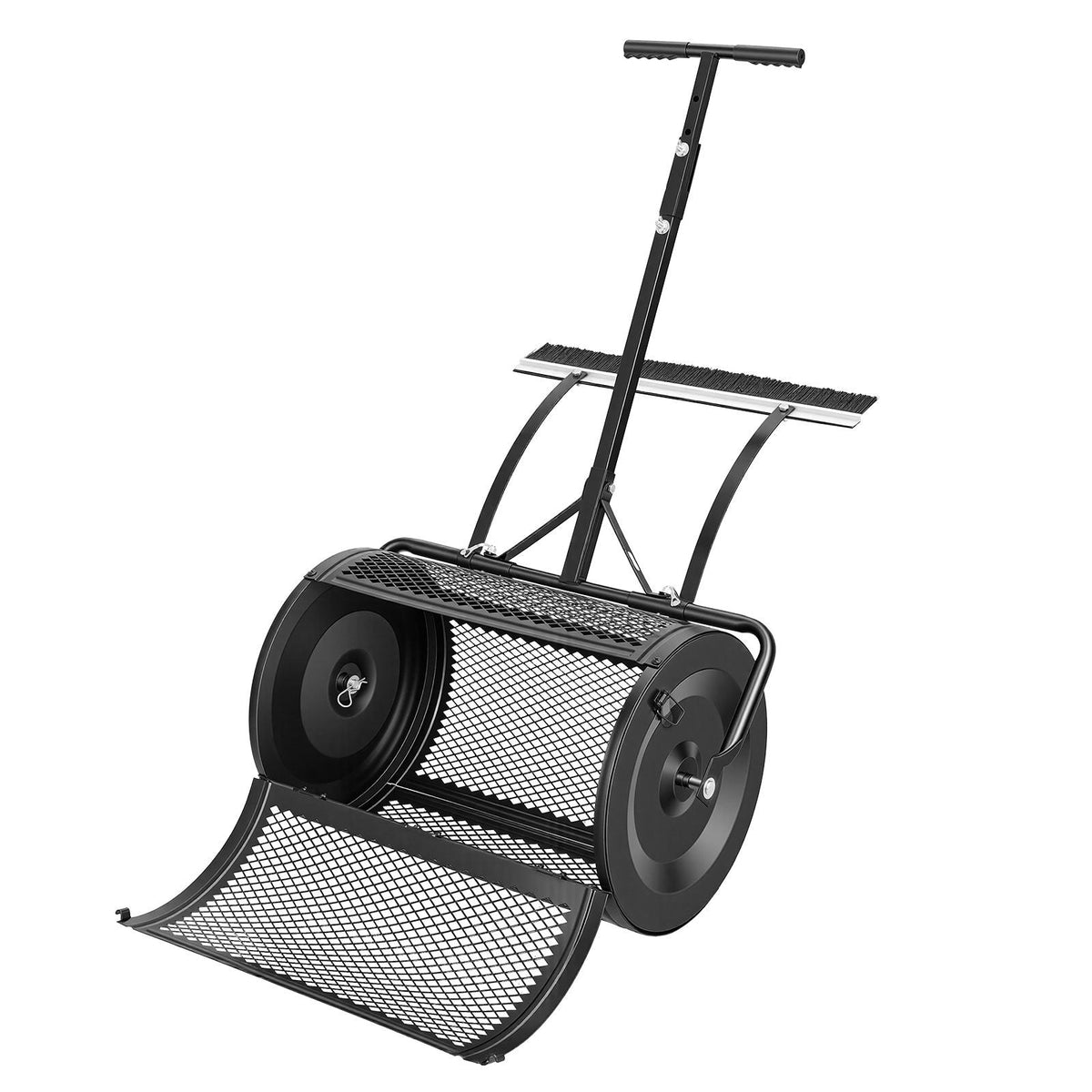 Compost Spreader, 24" Wide Peat Moss Spreader with Push/Tow Handle & Brush, 4 Heights Adjustable, Powder-Coated Steel Garden Peat Moss Roller, Heavy Duty Grass Seed Roller for Planting Seeding