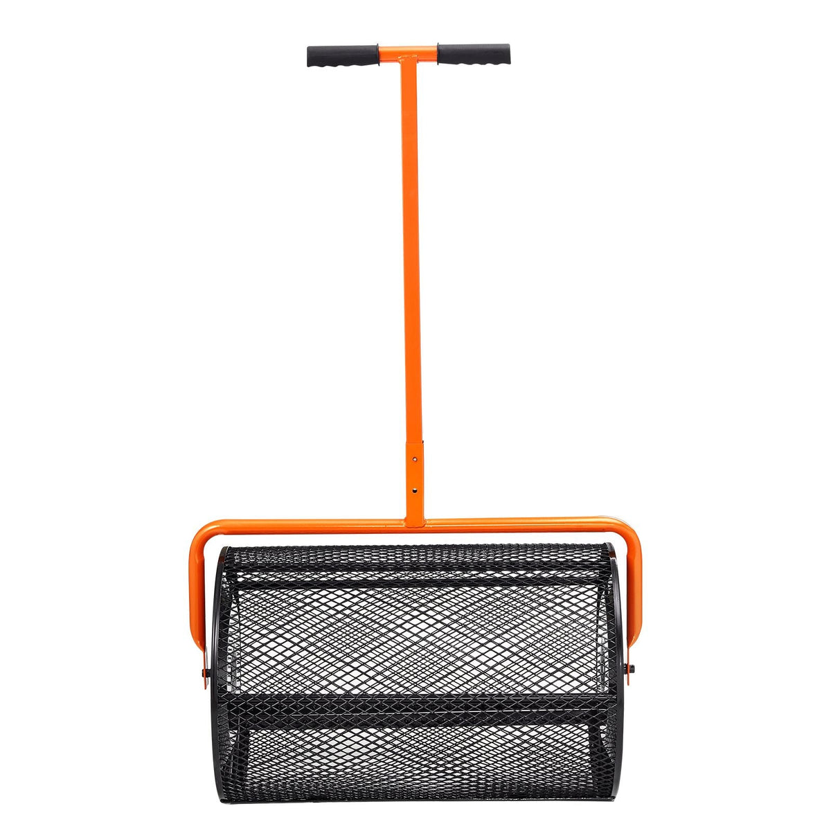 Compost Spreader, 24.4-25.6" Height Adjustable Handle, 24" Wide, Lawn and Garden Peat Moss Roller with Side Latches, Powder Coated Steel Mesh Basket for Spreading Manure, Topsoil, Black