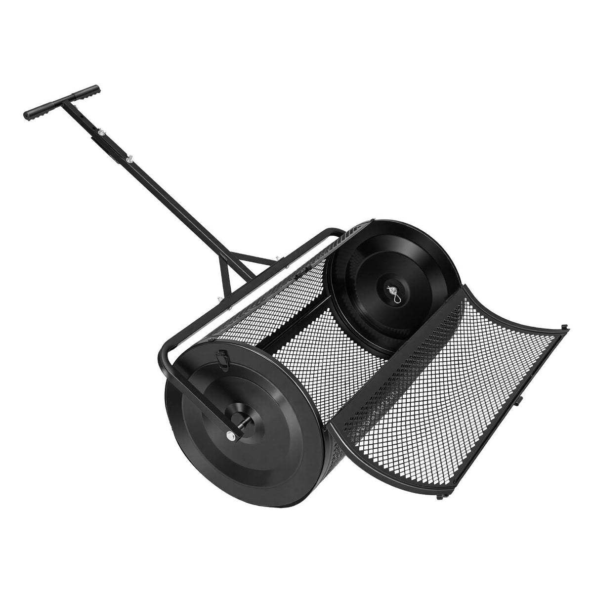 Compost Spreader, 36" Wide Peat Moss Spreader with Push/Tow Handle, 4 Heights Adjustable, Powder-Coated Steel Garden Peat Moss Roller, Heavy Duty Grass Seed Roller for Planting Seeding, Black