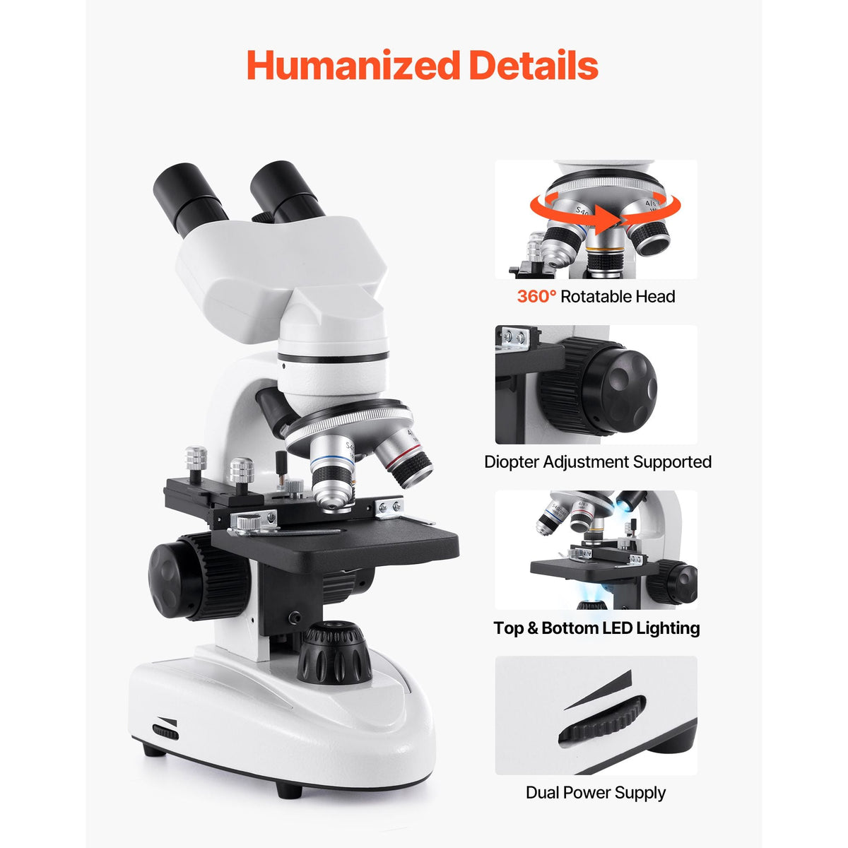 Compound Binocular Microscope, 40-2000X Magnification, Professional Compound Microscope for Adult with Phone Adapter, LED Light, Aluminum Alloy Body, for Lab, School, Home, Education