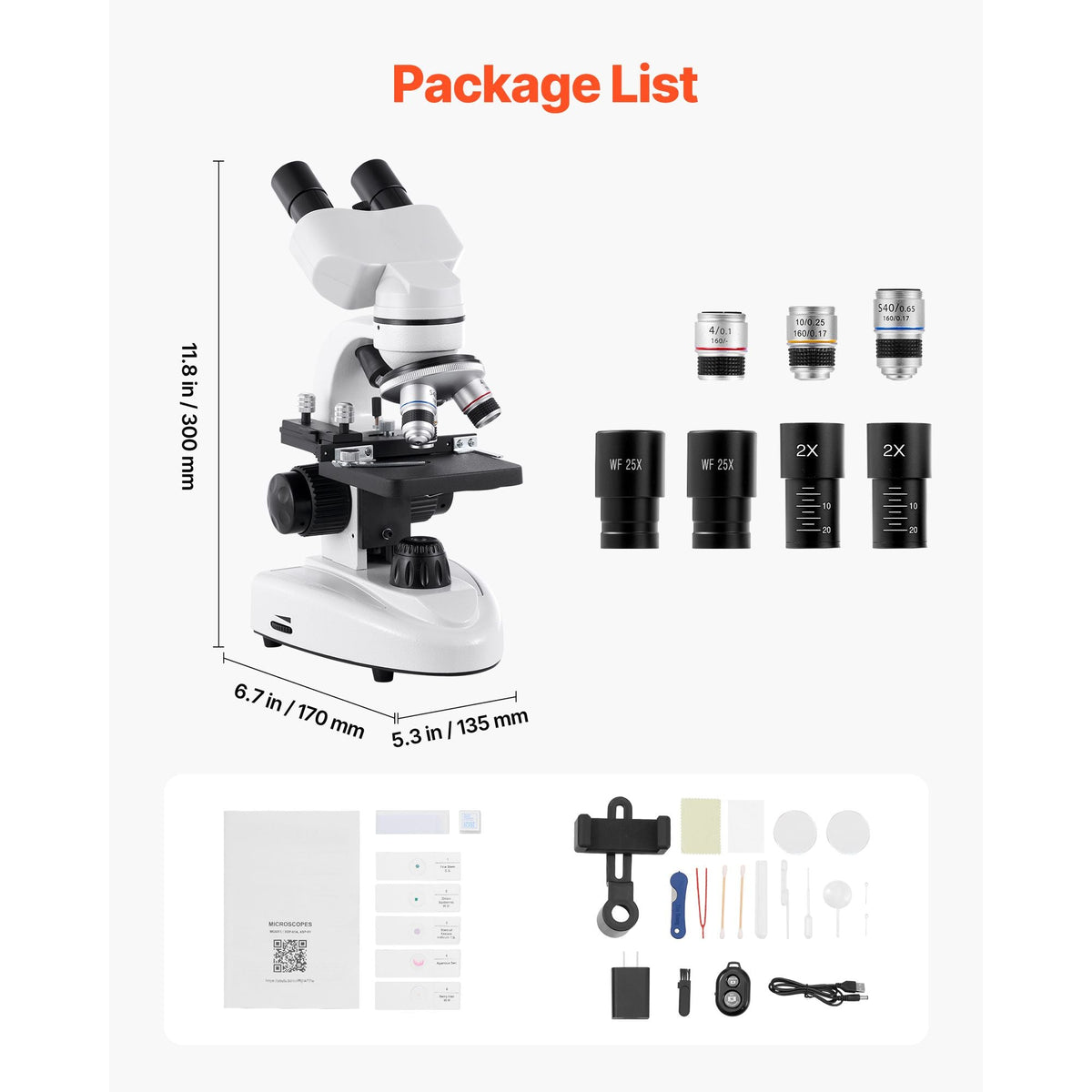 Compound Binocular Microscope, 40-2000X Magnification, Professional Compound Microscope for Adult with Phone Adapter, LED Light, Aluminum Alloy Body, for Lab, School, Home, Education