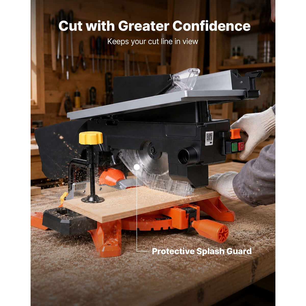 Compound Miter Saw, 8-1/4 inch Blade, 2-in-1 Miter/Table Saw, with Precision Laser Alignment, Adjustable Angles, 4800 RPM, with Splash Guard, for Cutting Wood, Metals, Laminates, and Plastic