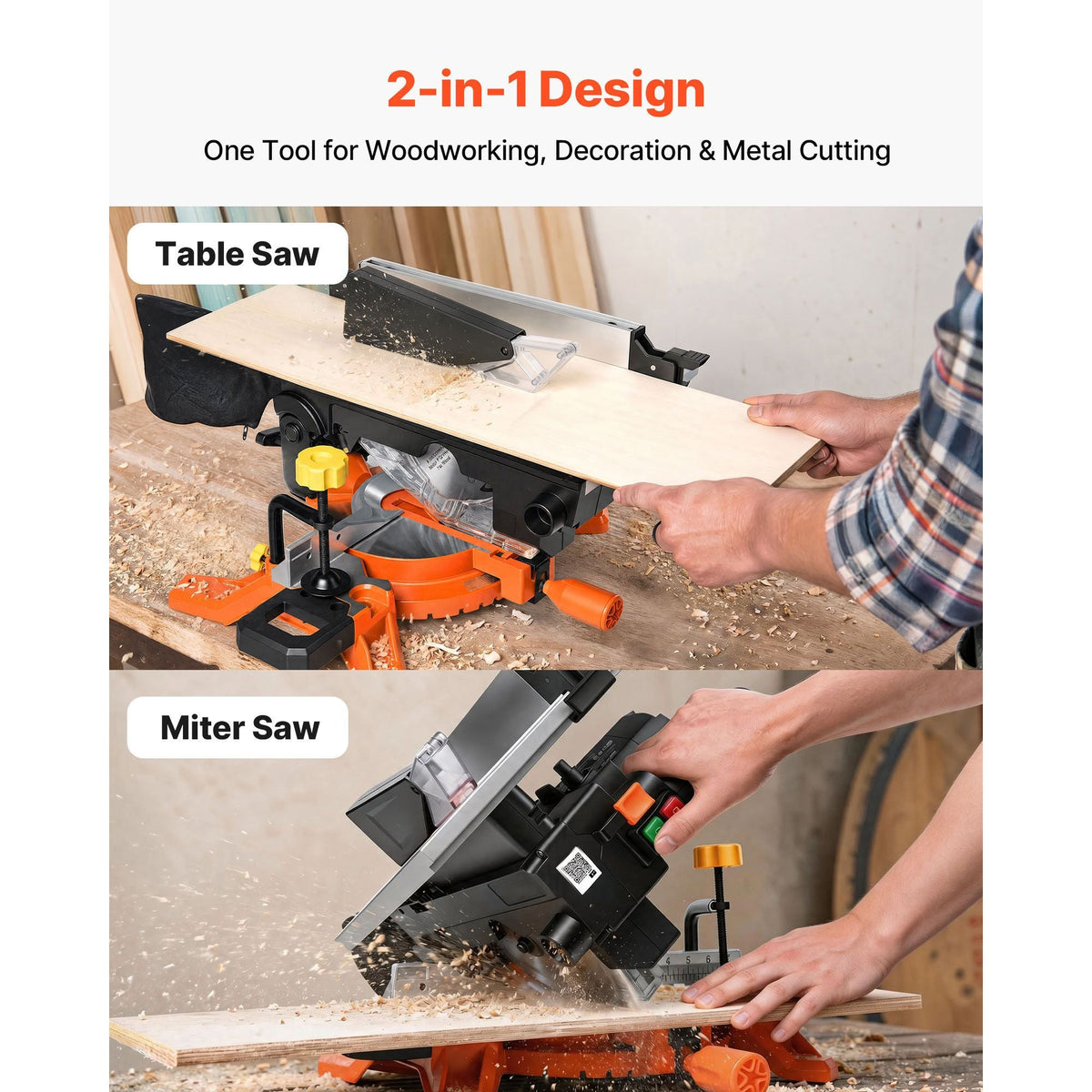 Compound Miter Saw, 8-1/4 inch Blade, 2-in-1 Miter/Table Saw, with Precision Laser Alignment, Adjustable Angles, 4800 RPM, with Splash Guard, for Cutting Wood, Metals, Laminates, and Plastic