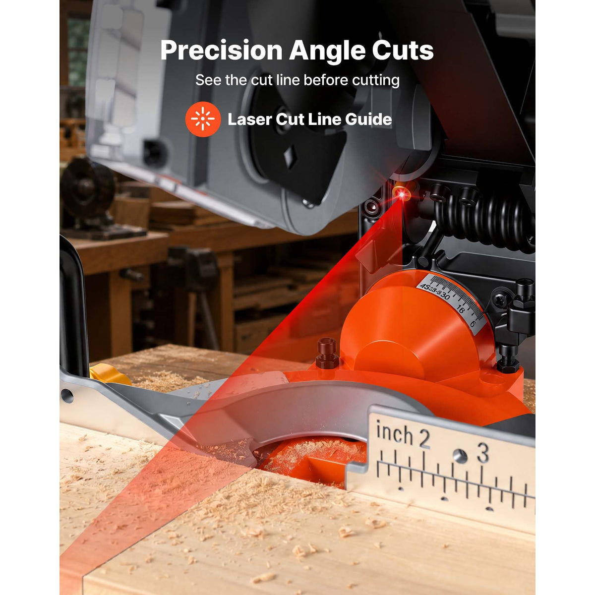 Compound Miter Saw, 8-1/4 inch Blade, 2-in-1 Miter/Table Saw, with Precision Laser Alignment, Adjustable Angles, 4800 RPM, with Splash Guard, for Cutting Wood, Metals, Laminates, and Plastic