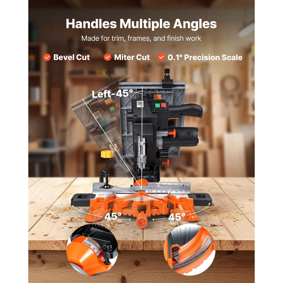 Compound Miter Saw, 8-1/4 inch Blade, 2-in-1 Miter/Table Saw, with Precision Laser Alignment, Adjustable Angles, 4800 RPM, with Splash Guard, for Cutting Wood, Metals, Laminates, and Plastic