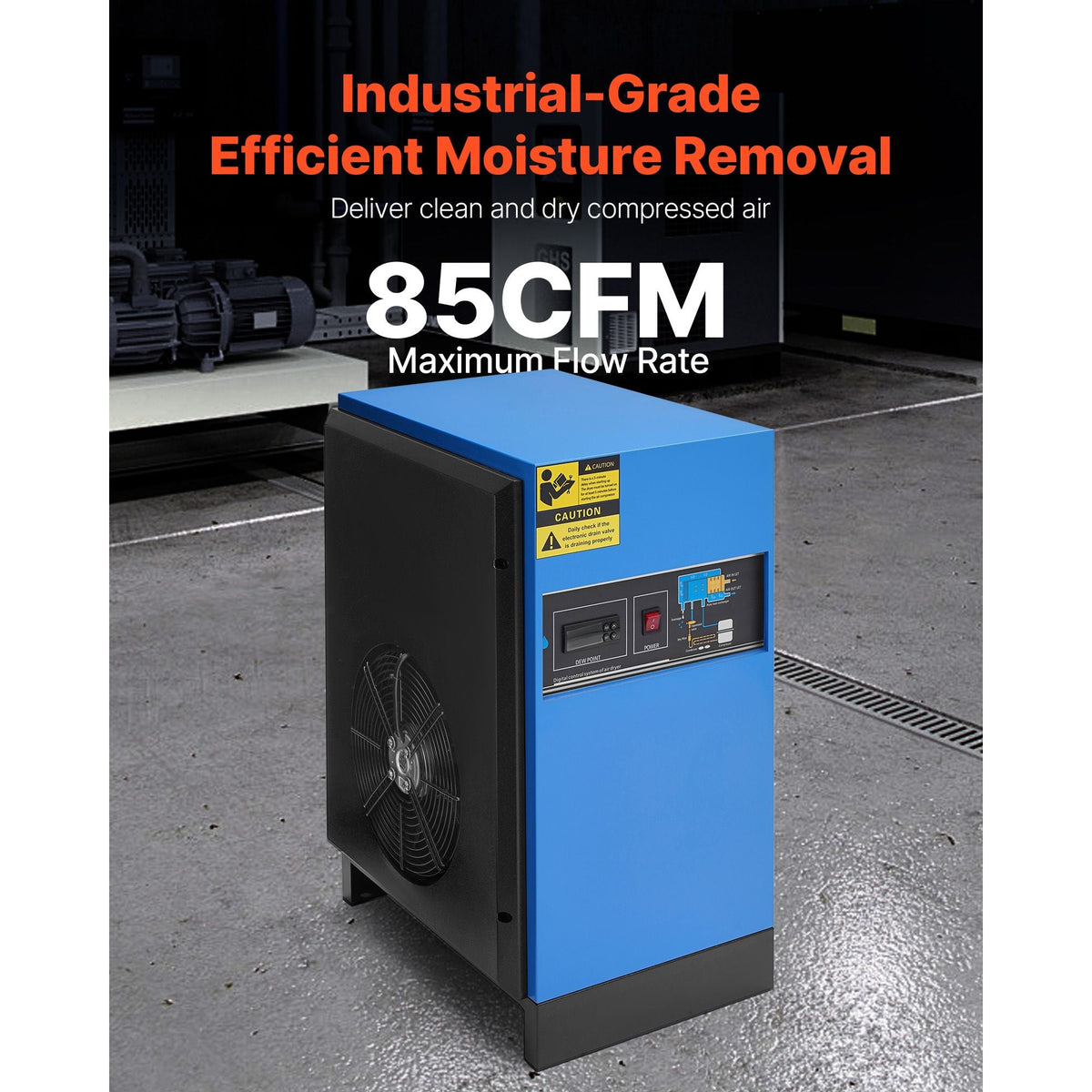 Compressed Air Dryer, 85CFM Refrigerated Air Dryer, 110-120V Industrial Refrigerated Air-Drying System for 15HP & 20HP Compressors - with Color Screen Control Panel and Automatic Drainage