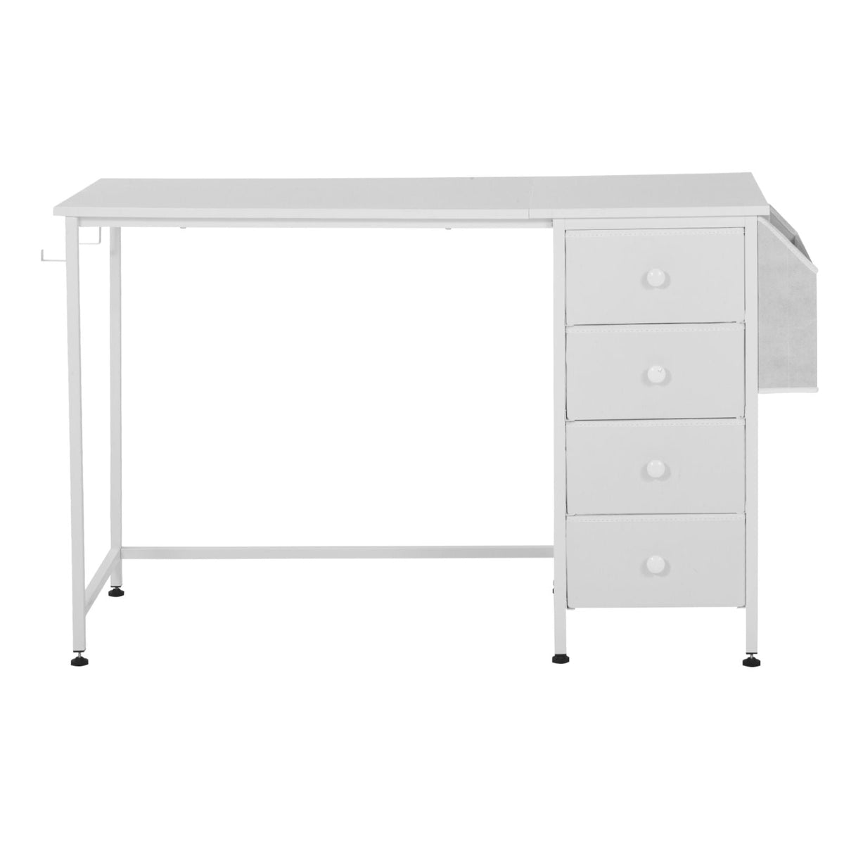 Computer Desk with Fabric Drawers, 47 Inch Reversible Study Work Writing Desk for Modern Home Office Bedroom, Simple Modern Cute PC Table Metal Frame Business Furniture, White