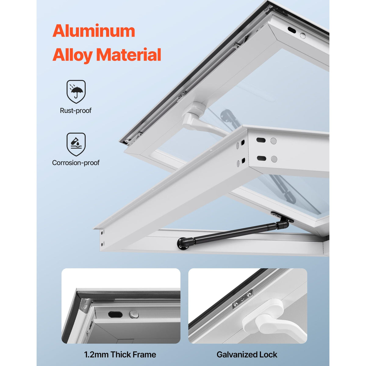Concession Window 36x24 in, Aluminum Alloy Frame Service Window for Food Truck, Up to 85 Degrees Stand Serving Window with Awning Door and Drag Hook, Rainwater Resistant for Concession Trailers