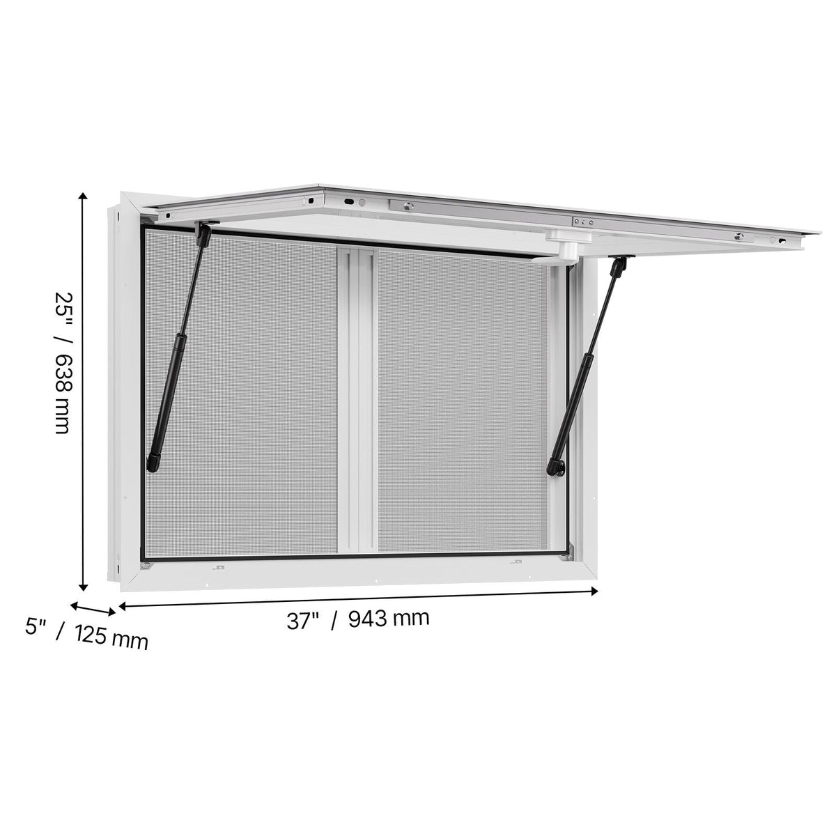 Concession Window 36x24 in, Aluminum Alloy Service Window for Food Truck, Up to 85 Degrees Stand Serving Window with 2 Sliding Windows, Awning Door, and Drag Hook, for Concession Trailers