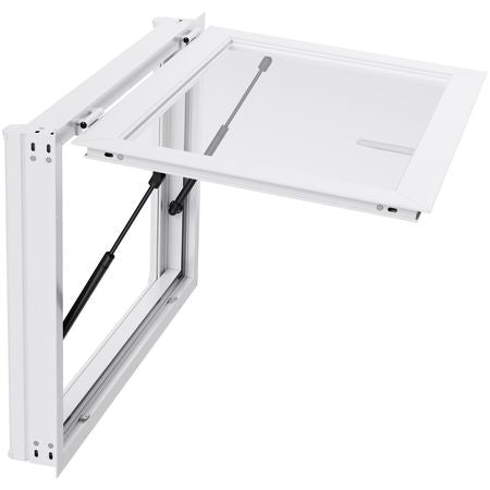 Concession Window 36x24 in, Aluminum Alloy Service Window for Food Truck, Up to 85 Degrees Stand Serving Window with 2 Sliding Windows, Awning Door, and Drag Hook, for Concession Trailers