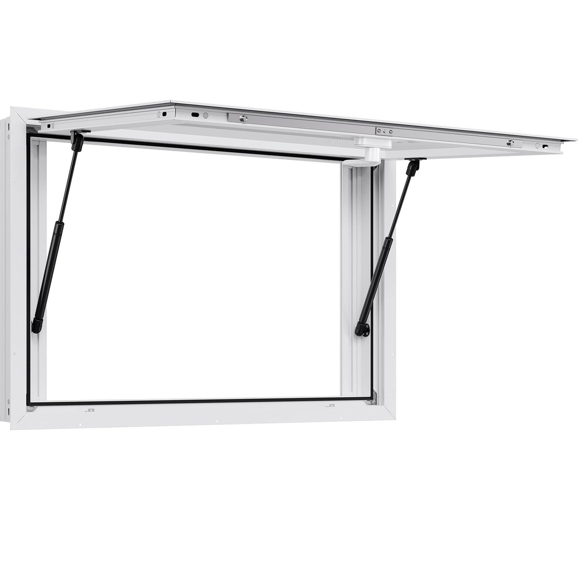 Concession Window 36x24 in, Aluminum Alloy Service Window for Food Truck, Up to 85 Degrees Stand Serving Window with 2 Sliding Windows, Awning Door, and Drag Hook, for Concession Trailers