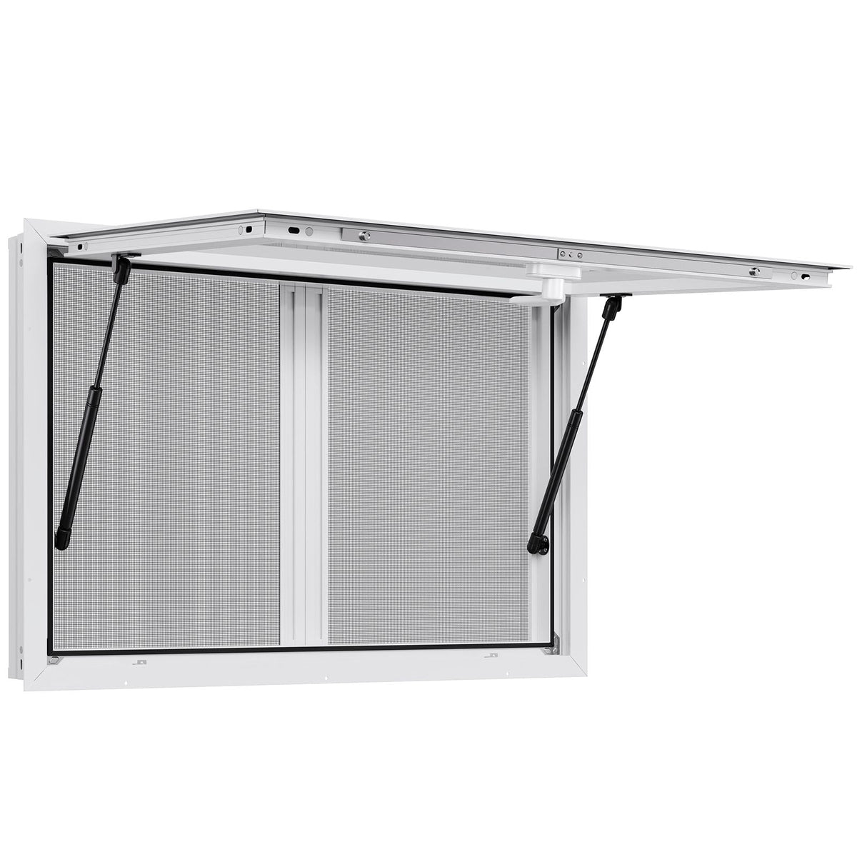 Concession Window 36x24 in, Aluminum Alloy Service Window for Food Truck, Up to 85 Degrees Stand Serving Window with 2 Sliding Windows, Awning Door, and Drag Hook, for Concession Trailers