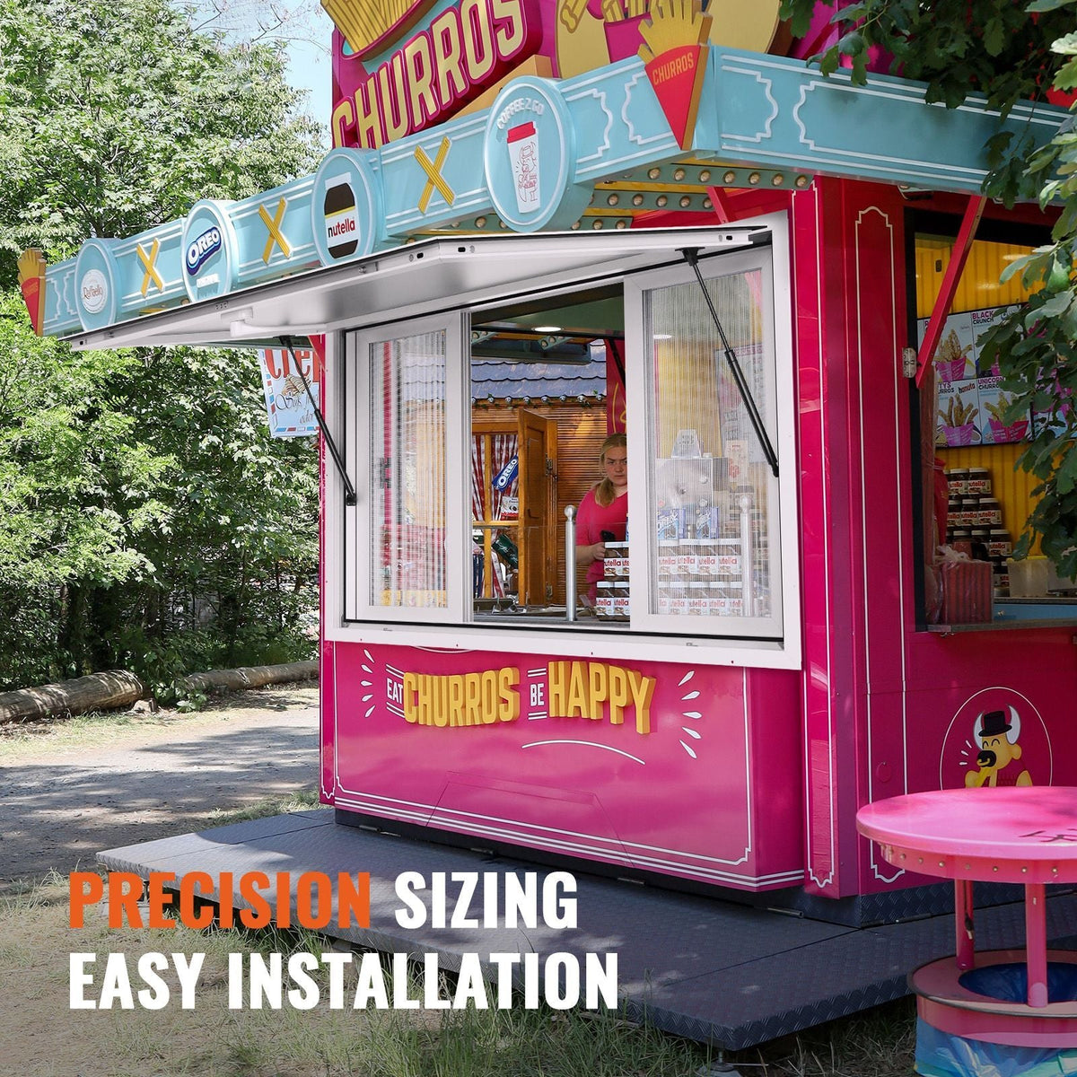 Concession Window 36"x36", Aluminum Alloy Food Truck Service Window with 4 Horizontal Sliding Windows & Awning Door & Drag Hook, Up to 85 Degrees Serving Window for Food Truck Concession Trailer
