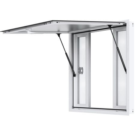 Concession Window 36"x36", Aluminum Alloy Food Truck Service Window with 4 Horizontal Sliding Windows & Awning Door & Drag Hook, Up to 85 Degrees Serving Window for Food Truck Concession Trailer