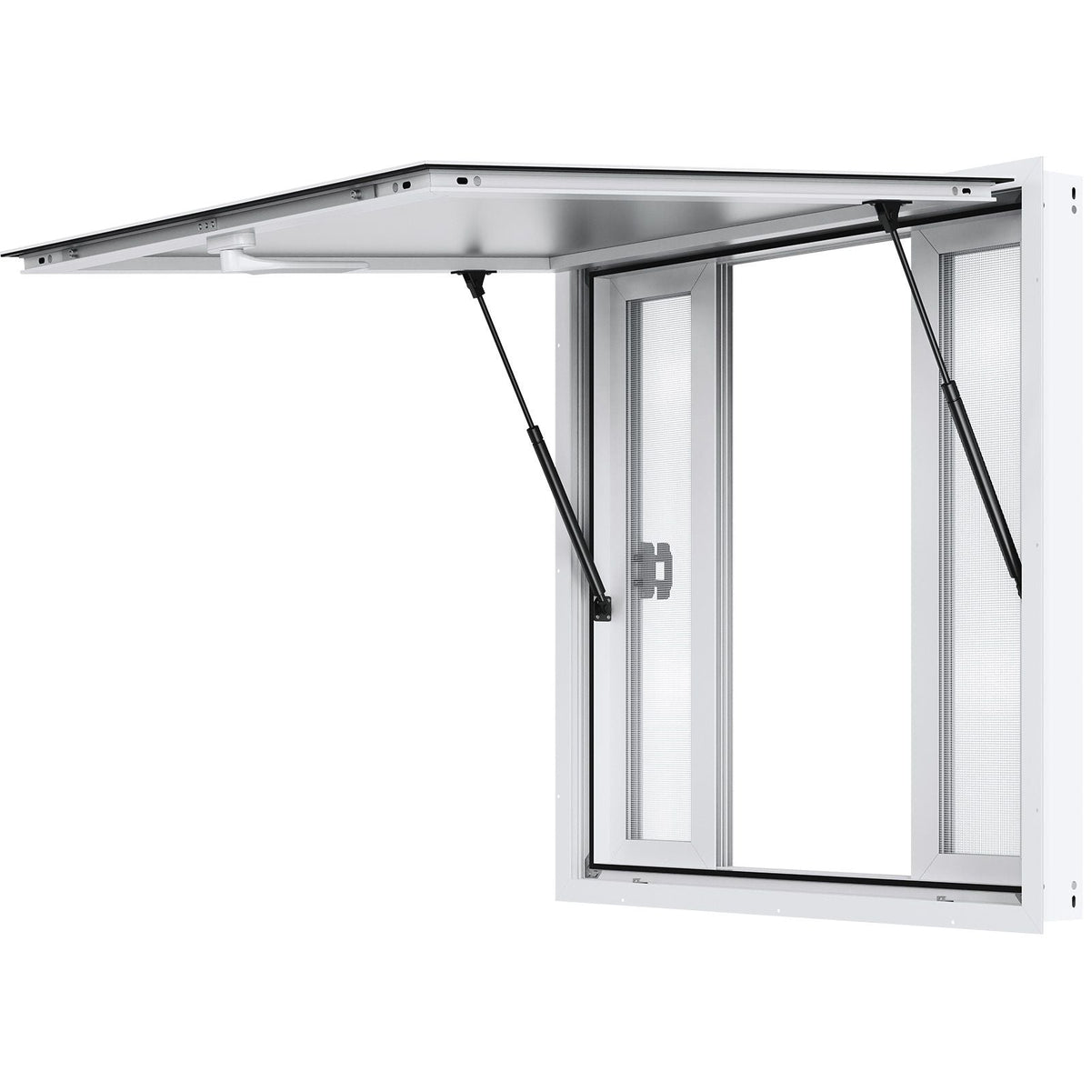 Concession Window 36"x36", Aluminum Alloy Food Truck Service Window with 4 Horizontal Sliding Windows & Awning Door & Drag Hook, Up to 85 Degrees Serving Window for Food Truck Concession Trailer