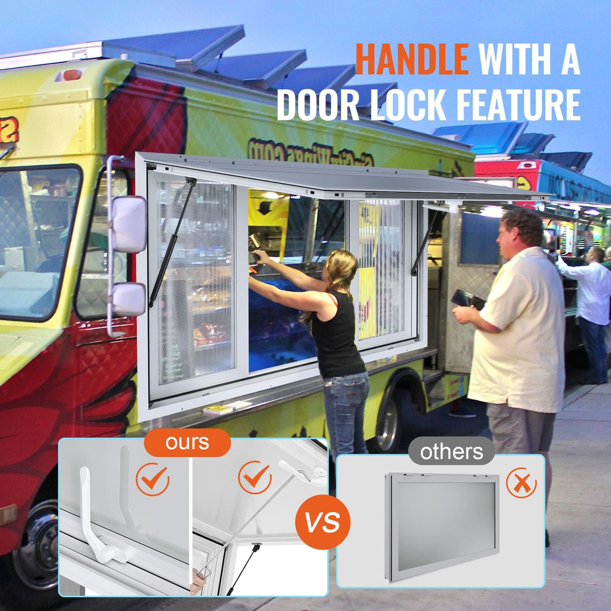 Concession Window 36"x36", Aluminum Alloy Food Truck Service Window with 4 Horizontal Sliding Windows & Awning Door & Drag Hook, Up to 85 Degrees Serving Window for Food Truck Concession Trailer