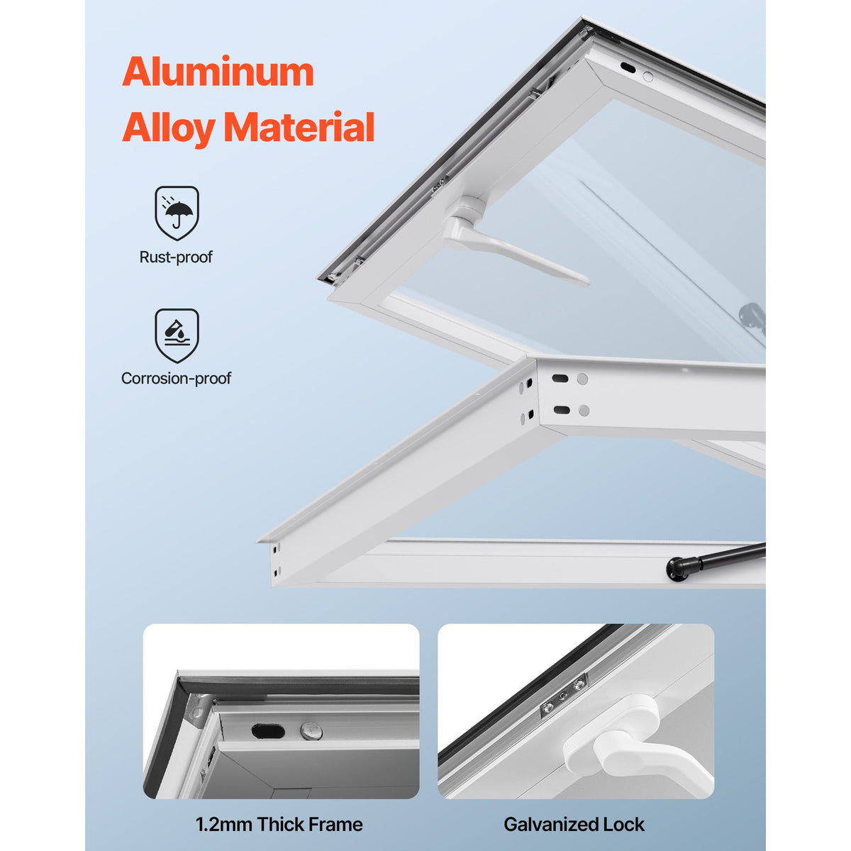 Concession Window 36x36 in, Aluminum Alloy Frame Service Window for Food Truck, Up to 85 Degrees Stand Serving Window with Awning Door and Drag Hook, Rainwater Resistant for Concession Trailers