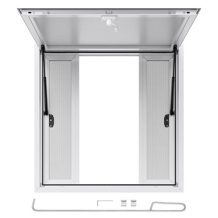Concession Window 36x36 in, Aluminum Alloy Service Window for Food Truck, Up to 85 Degrees Stand Serving Window with 4 Sliding Windows, Awning Door, and Drag Hook, for Concession Trailers