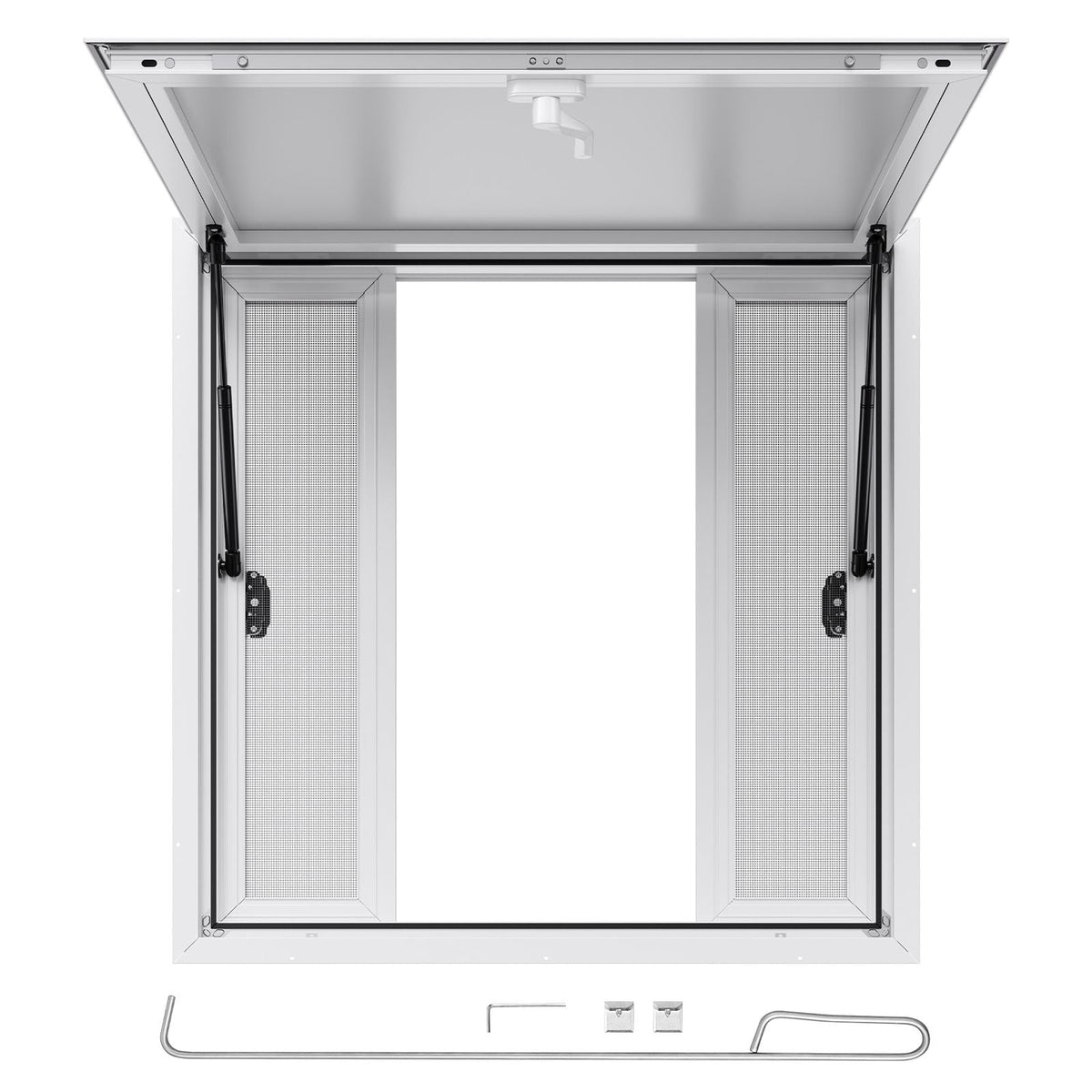 Concession Window 36x36 in, Aluminum Alloy Service Window for Food Truck, Up to 85 Degrees Stand Serving Window with 4 Sliding Windows, Awning Door, and Drag Hook, for Concession Trailers