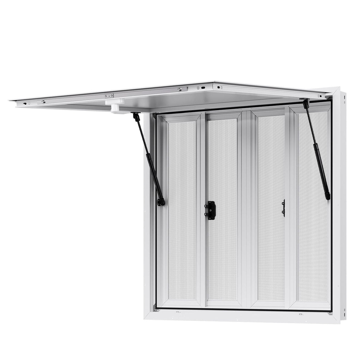 Concession Window 36x36 in, Aluminum Alloy Service Window for Food Truck, Up to 85 Degrees Stand Serving Window with 4 Sliding Windows, Awning Door, and Drag Hook, for Concession Trailers