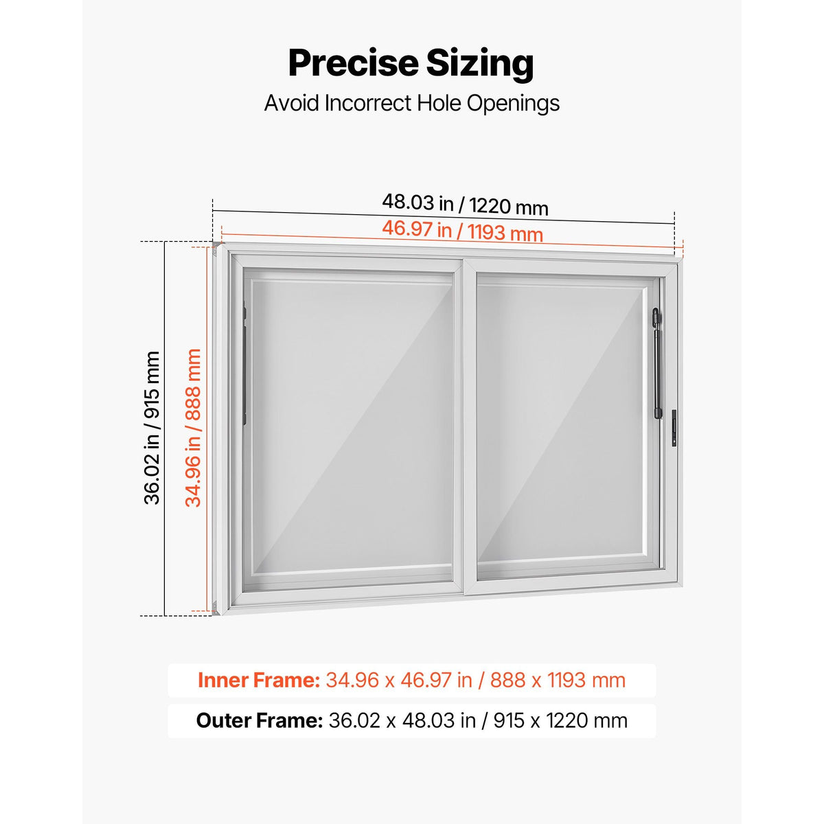 Concession Window 48x36 in Aluminum Alloy Service Window, for Food Truck, Up to 85 Degrees Stand Serving with 2 Sliding Acrylic Windows, Awning Door and Drag Hook, Rainwater Resistant