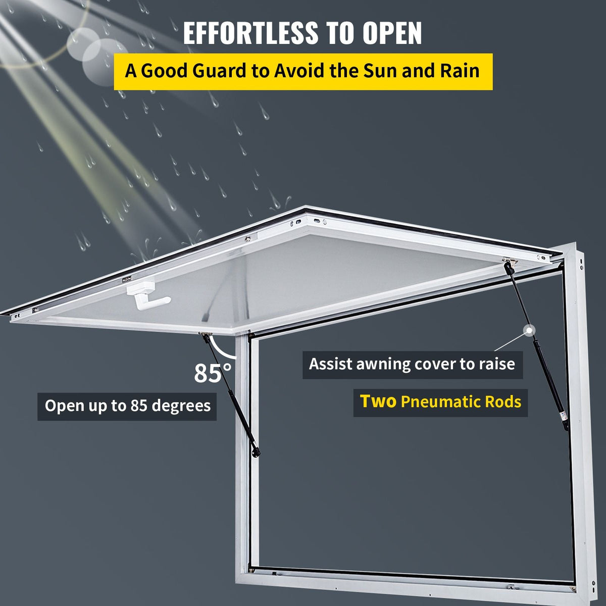 Concession Window 53 x 33 Inch, Concession Stand Serving Window Door with Double-Point Fork Lock, Concession Awning Door Up to 85 degrees for Food Trucks, Glass Not Included